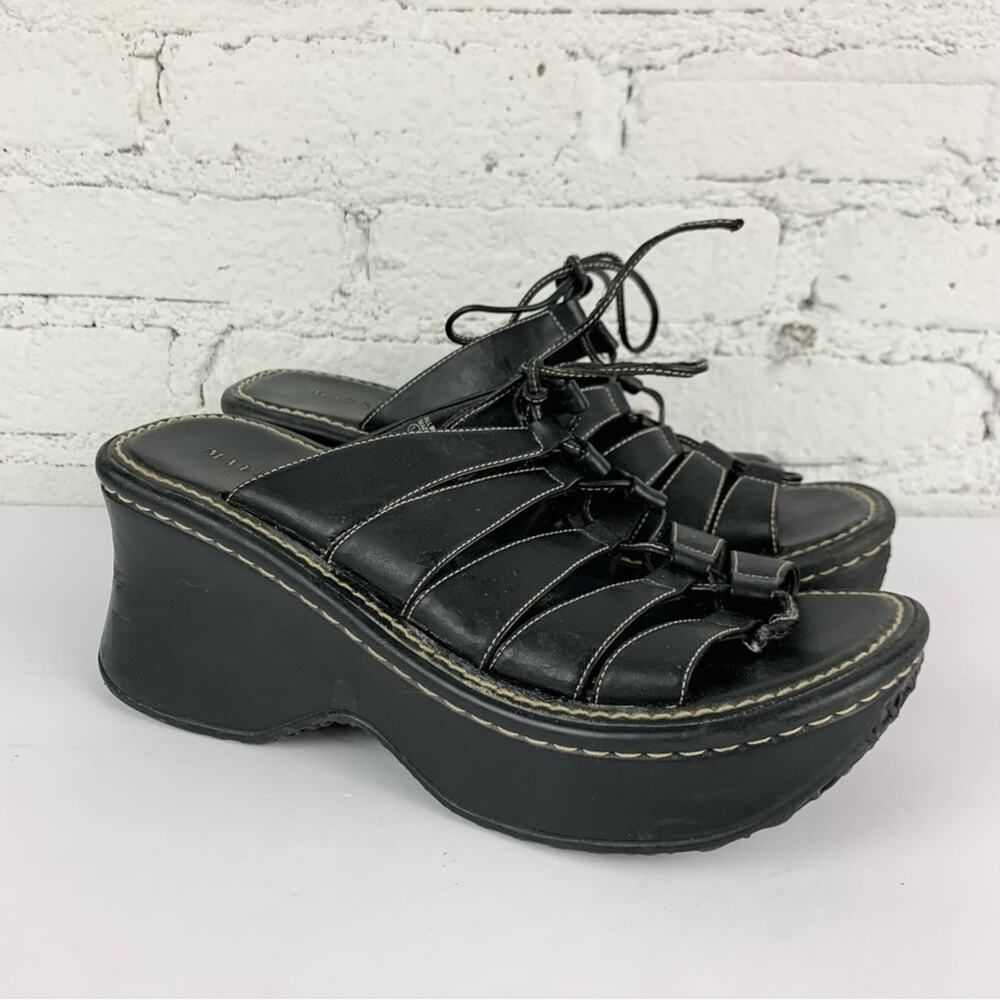 Maurices 90s Chunky Black Platform Wedge Mule Lace Bow Slip On Sandals 11
